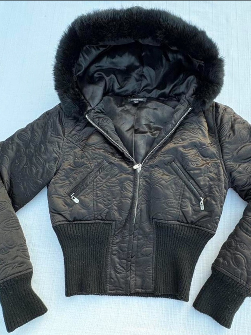 Bebe logo Down Feather puffer jacket with rabbit fur trim Y2K Nostalgic 2000s